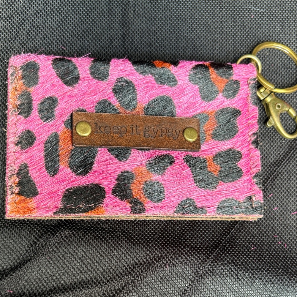 Pink Leopard Print Keychain Wallet